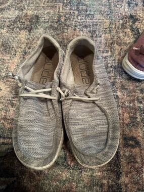 Hey Dude Lightweight Knit Slip-On Loafers in White and Gray